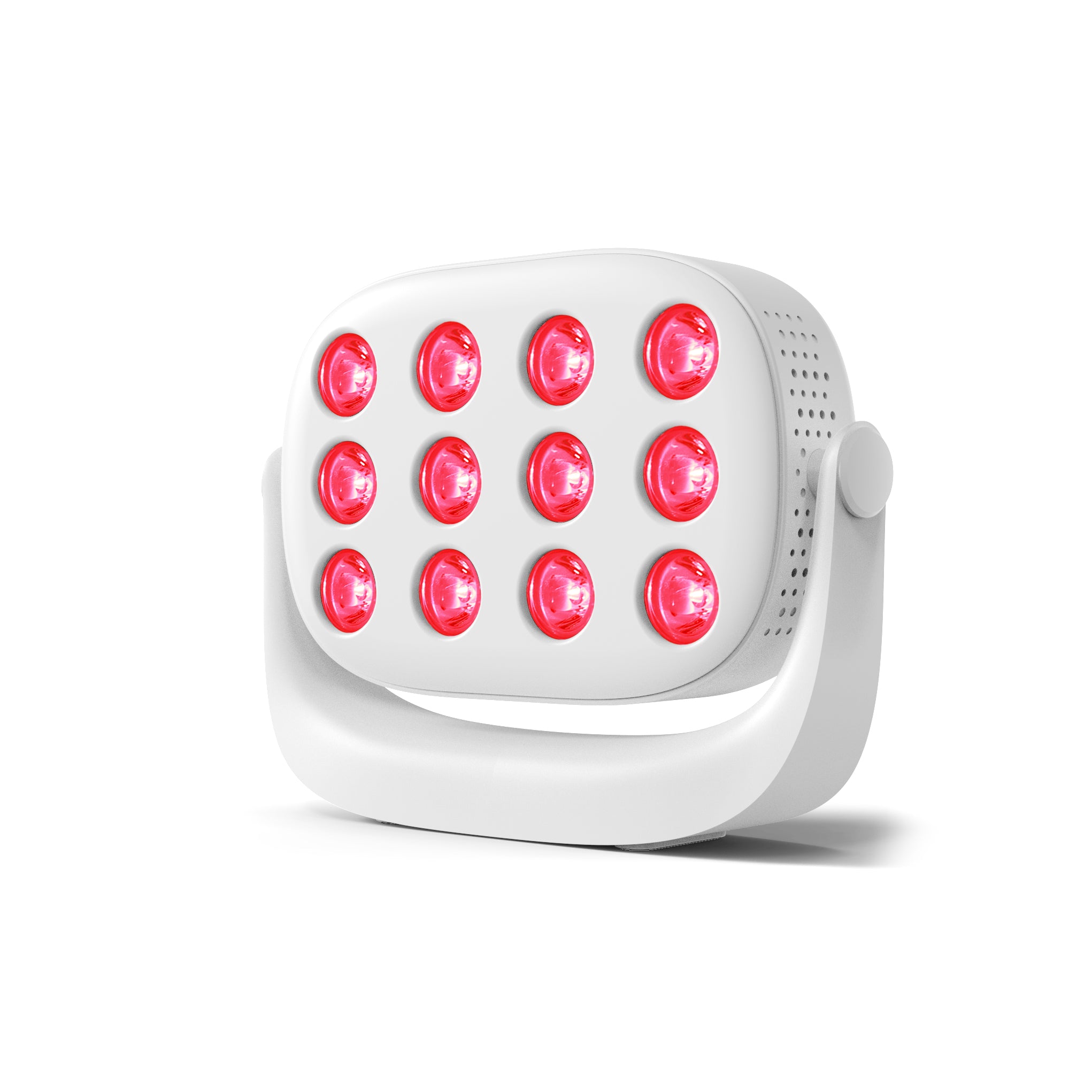 White device with red LED lights on a white background