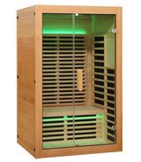 Wooden sauna with glass door on a white background